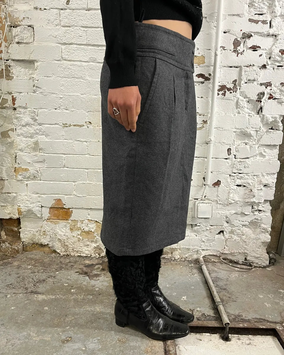 2000s Prada Wool Grey Midi Skirt MUIsHsA 1