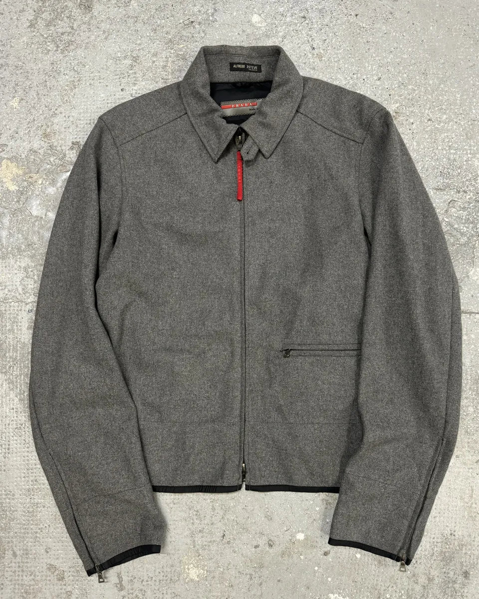 2000s Prada Wool Minimaliste Grey Jacket (L) 2