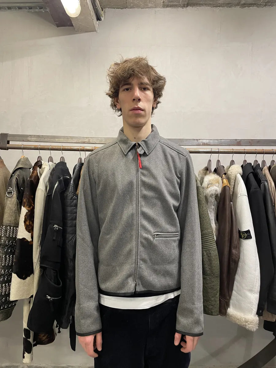 2000s Prada Wool Minimaliste Grey Jacket (L) 3