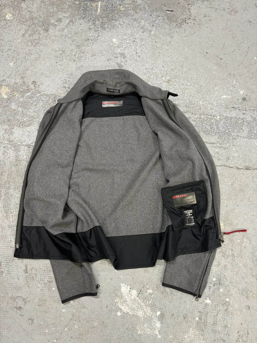 2000s Prada Wool Minimaliste Grey Jacket (L) 5