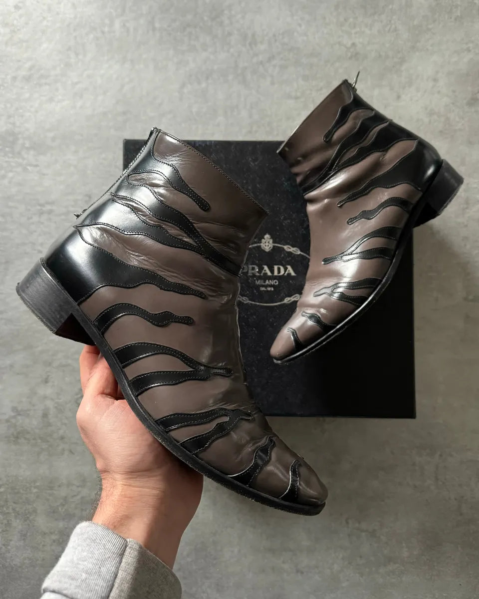 2000s Prada Zebra Brown Leather Boots WllVDOX 0
