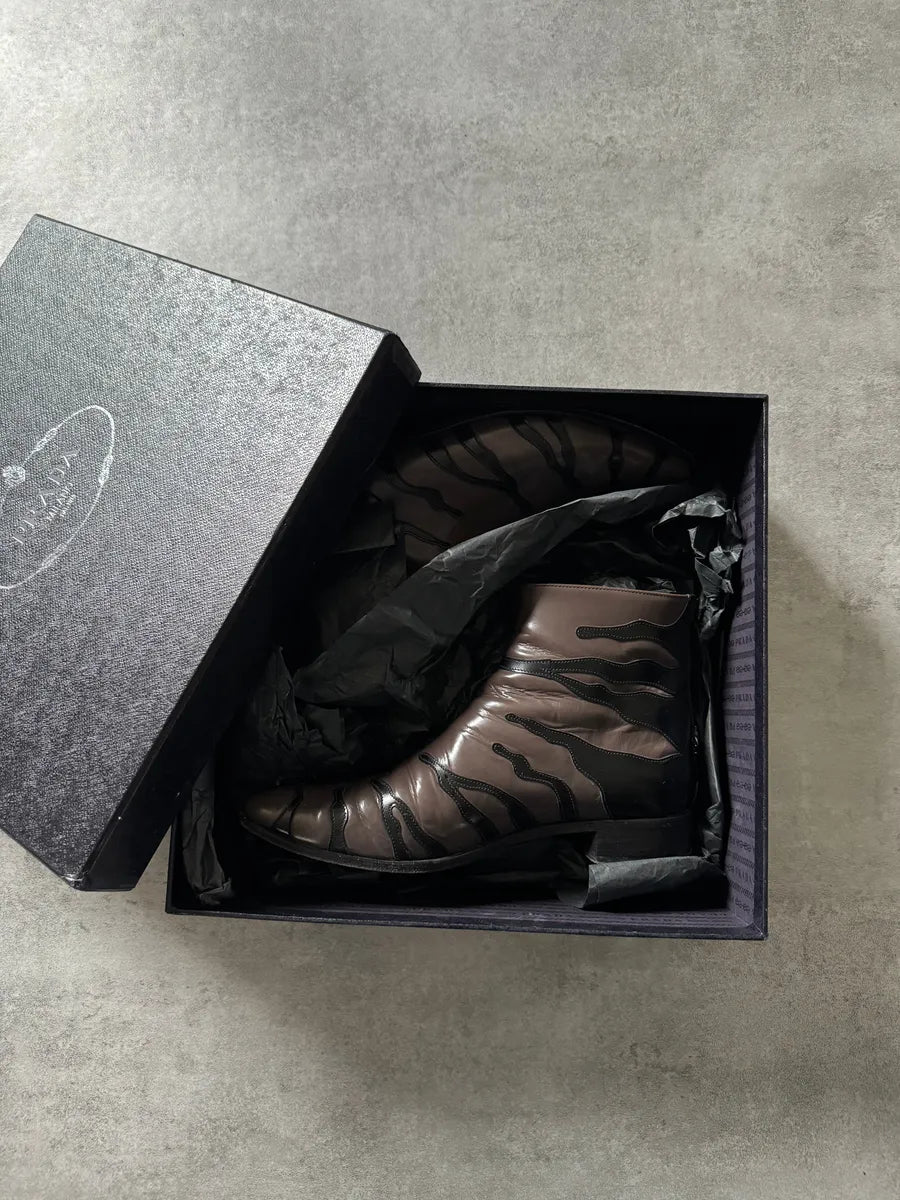 2000s Prada Zebra Brown Leather Boots WllVDOX 5