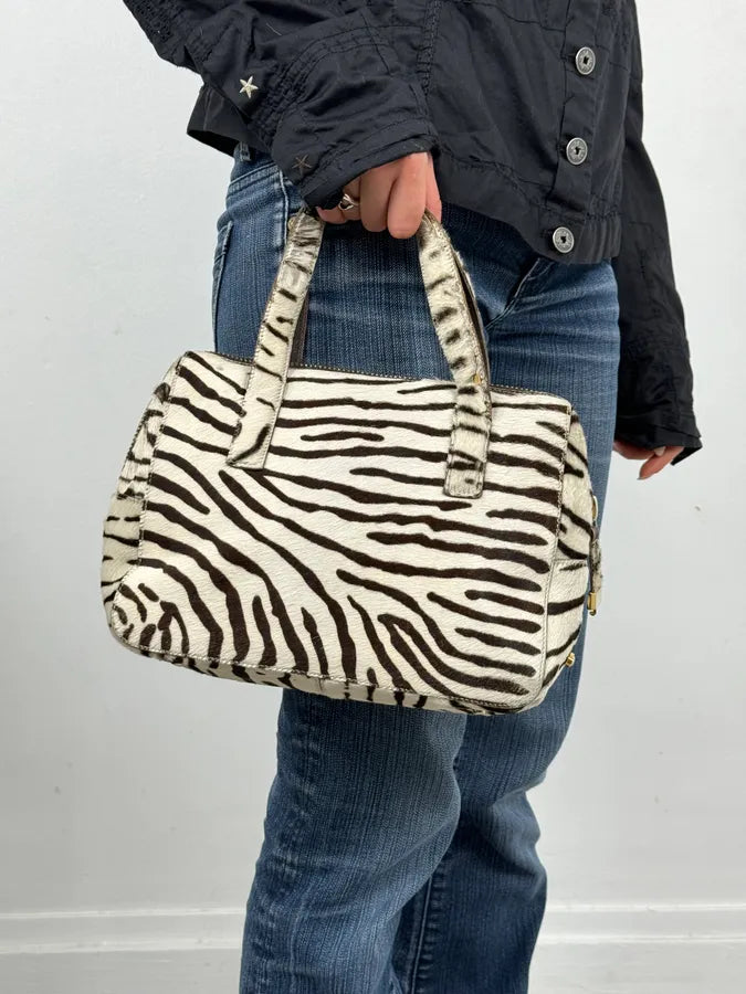 2000s Prada Zebra Pony Hair Leather Handle Bag MsufRcS 1
