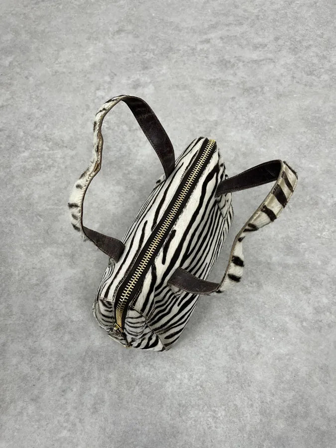 2000s Prada Zebra Pony Hair Leather Handle Bag MsufRcS 3