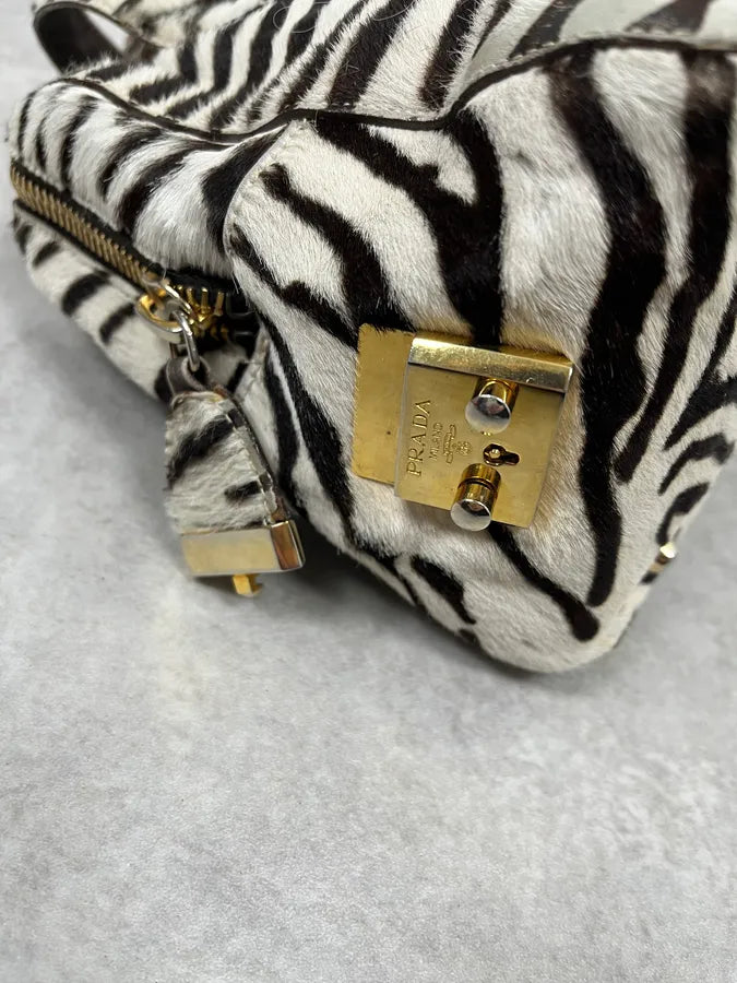 2000s Prada Zebra Pony Hair Leather Handle Bag MsufRcS 4