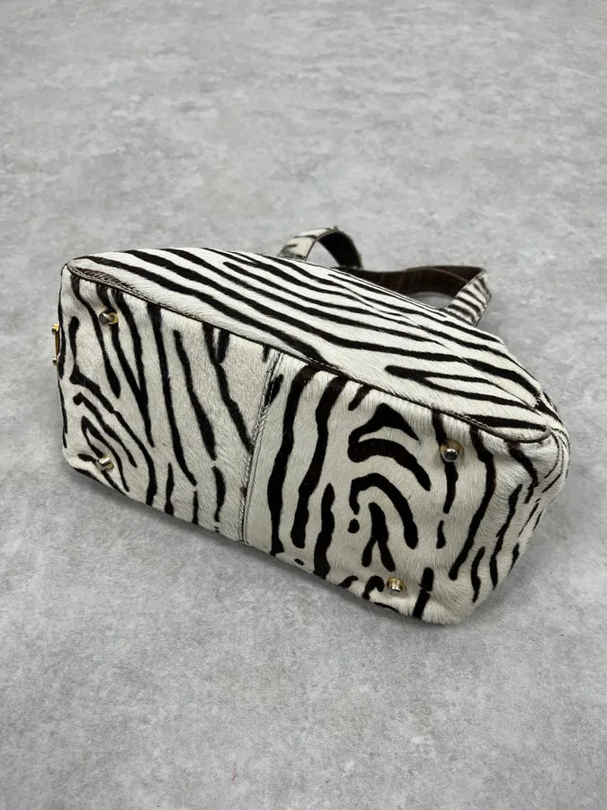 2000s Prada Zebra Pony Hair Leather Handle Bag MsufRcS 6