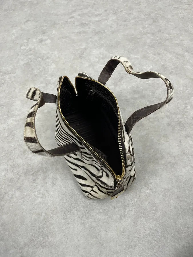 2000s Prada Zebra Pony Hair Leather Handle Bag MsufRcS 7