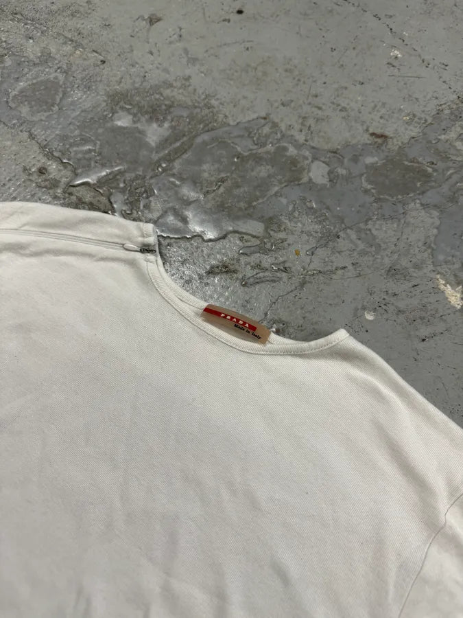 2000s Prada Zip Linea Rossa White T-Shirt OEYdlZp 4