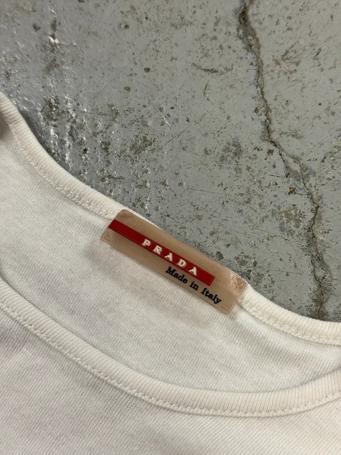 2000s Prada Zip Linea Rossa White T-Shirt OEYdlZp 6