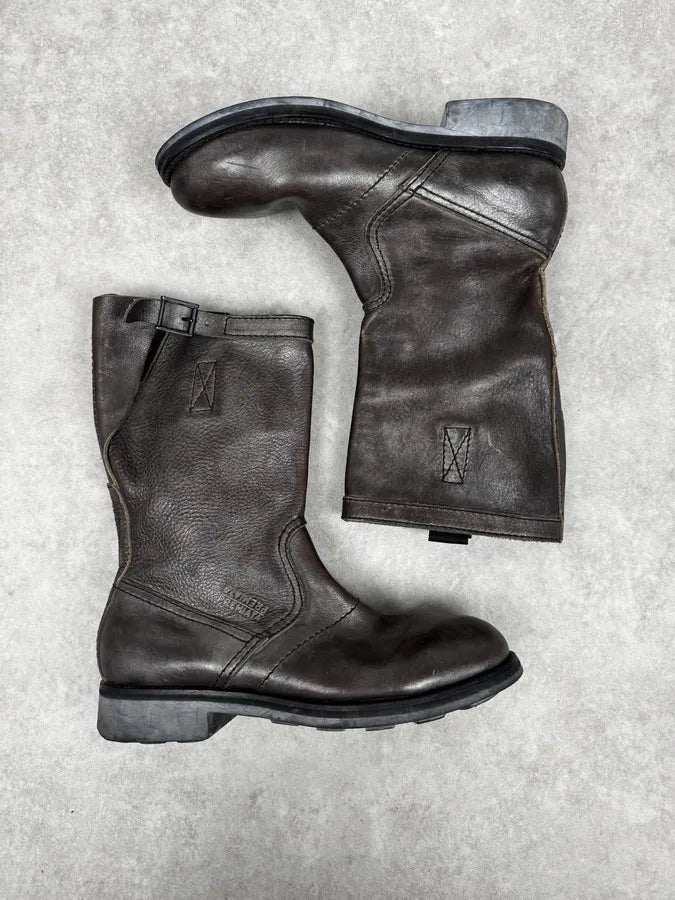 2000s Premiata Dark Brown Eroded Leather Boots iYXhZNX 1