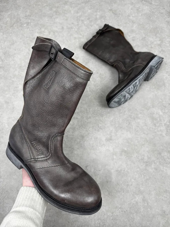 2000s Premiata Dark Brown Eroded Leather Boots iYXhZNX 0