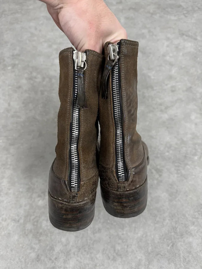 2000s Premiata Raw Brown Leather Backzip Boots JGtMcqy 5