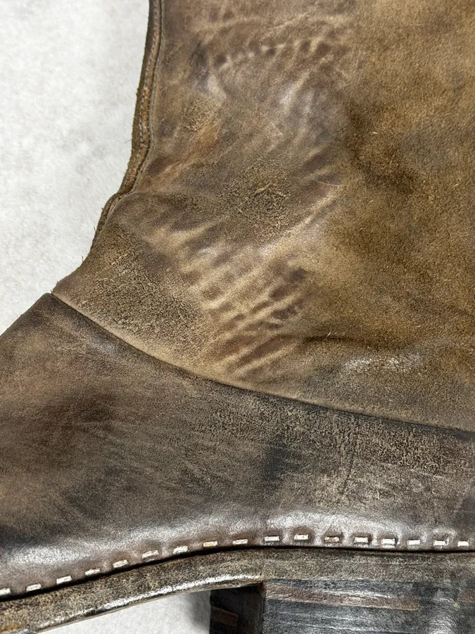 2000s Premiata Raw Brown Leather Backzip Boots JGtMcqy 3