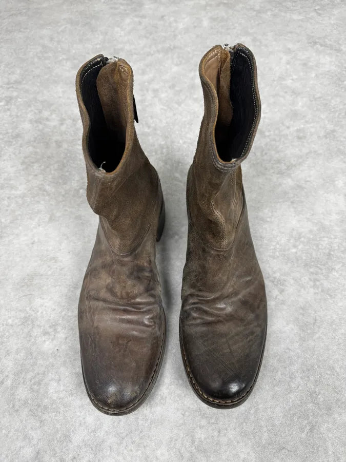 2000s Premiata Raw Brown Leather Backzip Boots JGtMcqy 1