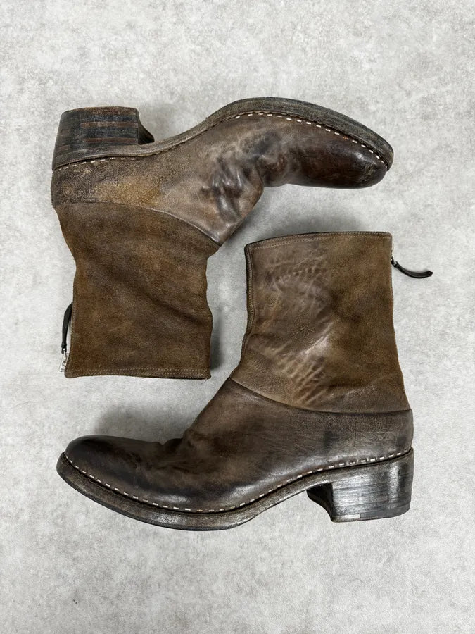 2000s Premiata Raw Brown Leather Backzip Boots JGtMcqy 2