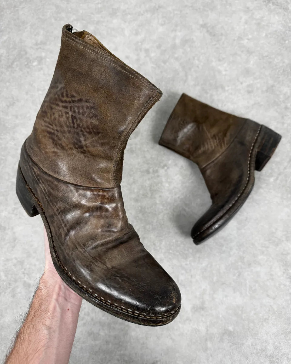 2000s Premiata Raw Brown Leather Backzip Boots JGtMcqy 0