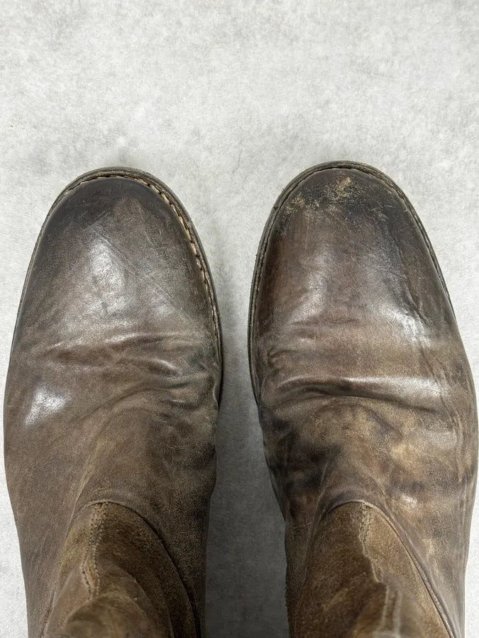 2000s Premiata Raw Brown Leather Backzip Boots JGtMcqy 4