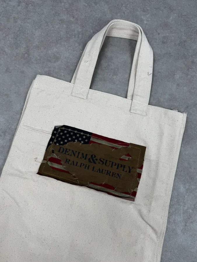 2010s Ralph Lauren Beige Distressed American Flag Tote Bag vuqbLjs 4