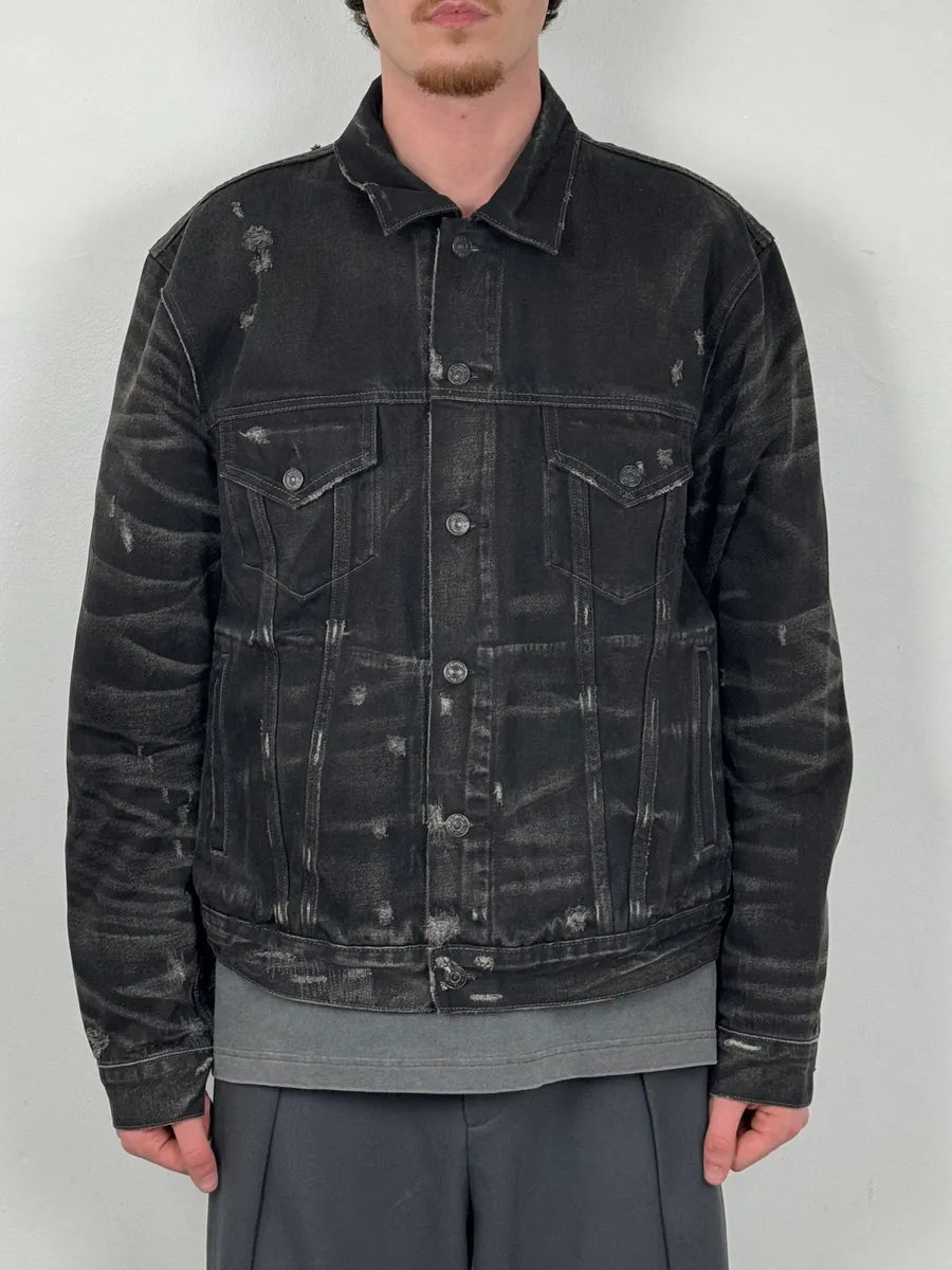 2010s Ralph Lauren Black Distressed USA Flag Denim Jacket JKrNhAy 2