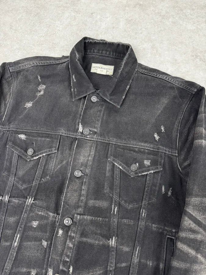 2010s Ralph Lauren Black Distressed USA Flag Denim Jacket JKrNhAy 4