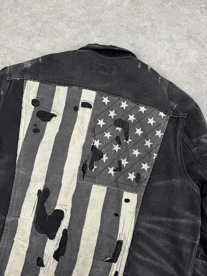 2010s Ralph Lauren Black Distressed USA Flag Denim Jacket JKrNhAy 5