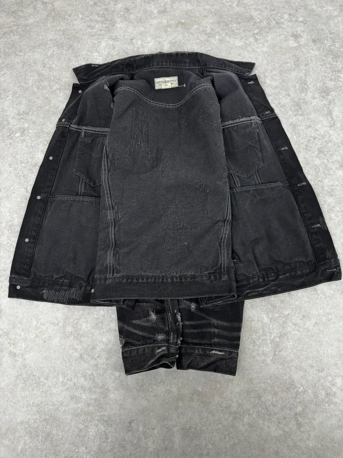 2010s Ralph Lauren Black Distressed USA Flag Denim Jacket JKrNhAy 6