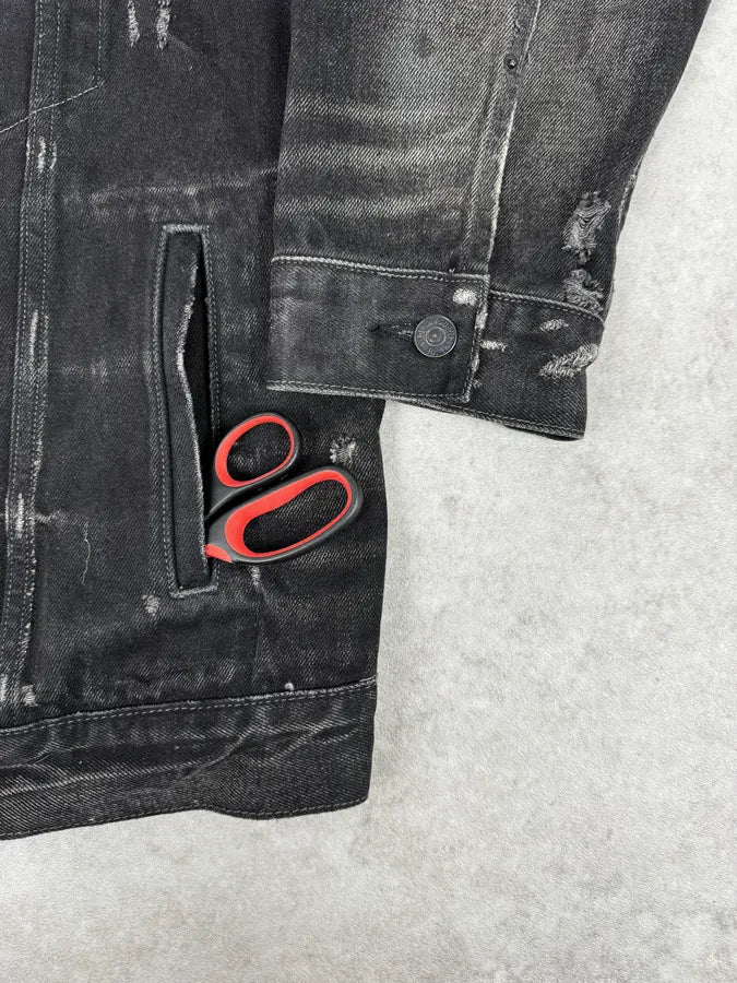2010s Ralph Lauren Black Distressed USA Flag Denim Jacket JKrNhAy 7