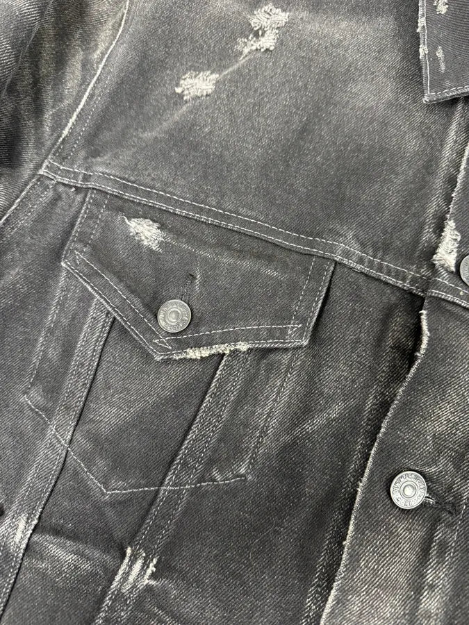 2010s Ralph Lauren Black Distressed USA Flag Denim Jacket JKrNhAy 10
