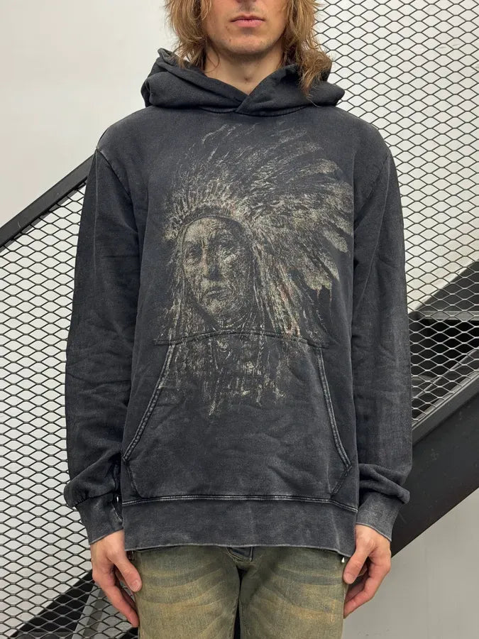 2000s Ralph Lauren Black Faded Iroquois Portrait Hoodie BFtnwsy 2