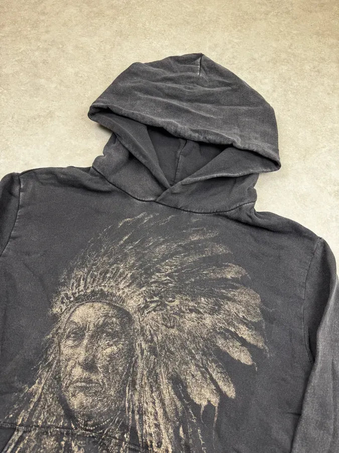 2000s Ralph Lauren Black Faded Iroquois Portrait Hoodie BFtnwsy 4