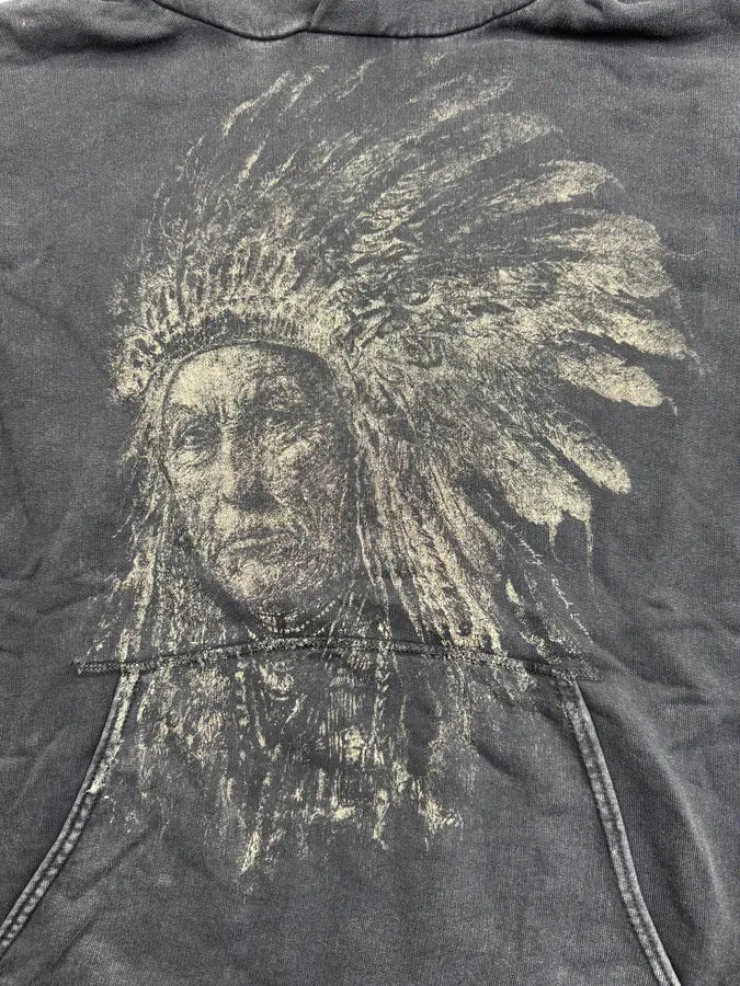 2000s Ralph Lauren Black Faded Iroquois Portrait Hoodie BFtnwsy 6