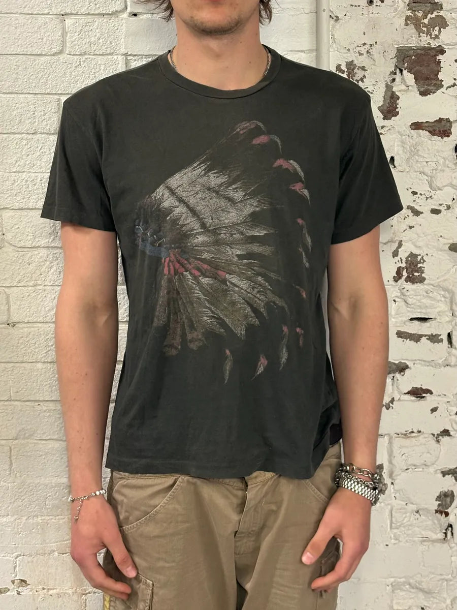 2010s Ralph Lauren Black Faded Native American Headdress T-Shirt OdKgzyT 1