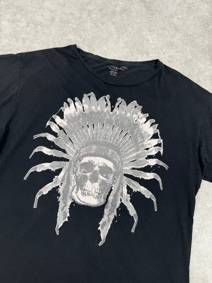 2000s Ralph Lauren Black Iroquois Skull Graphic T-Shirt cakcqBB 4