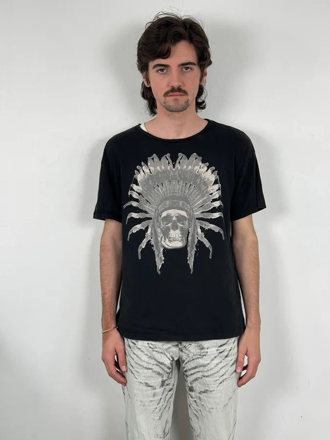 2000s Ralph Lauren Black Iroquois Skull Graphic T-Shirt cakcqBB 1