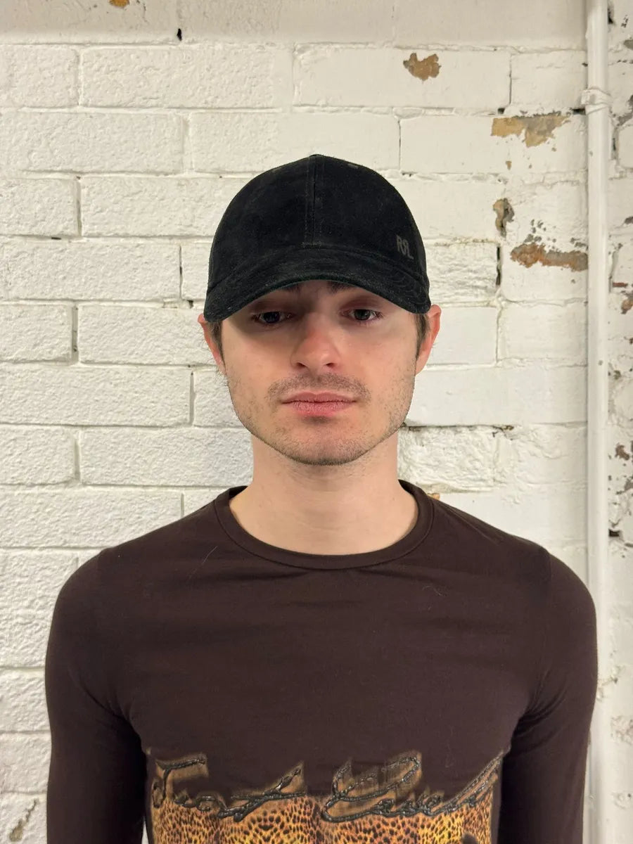 2000s Ralph Lauren Black Suede Cap VXUegwH 2