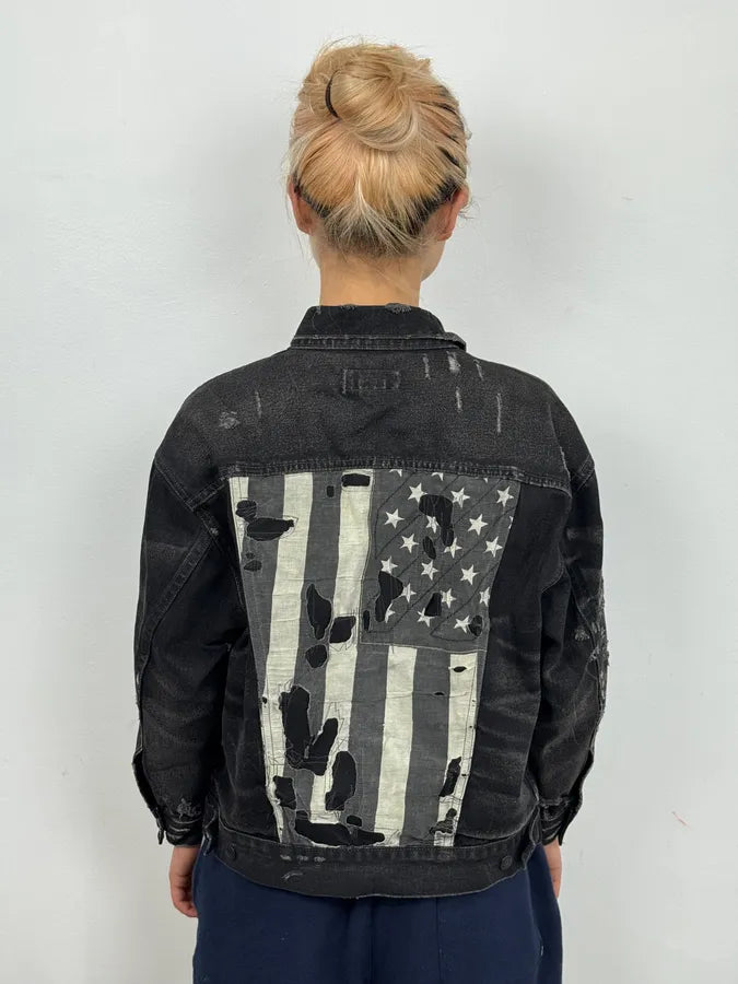 2000s Ralph Lauren Black USA Flag Patch Denim Jacket DTTSUMJ 2