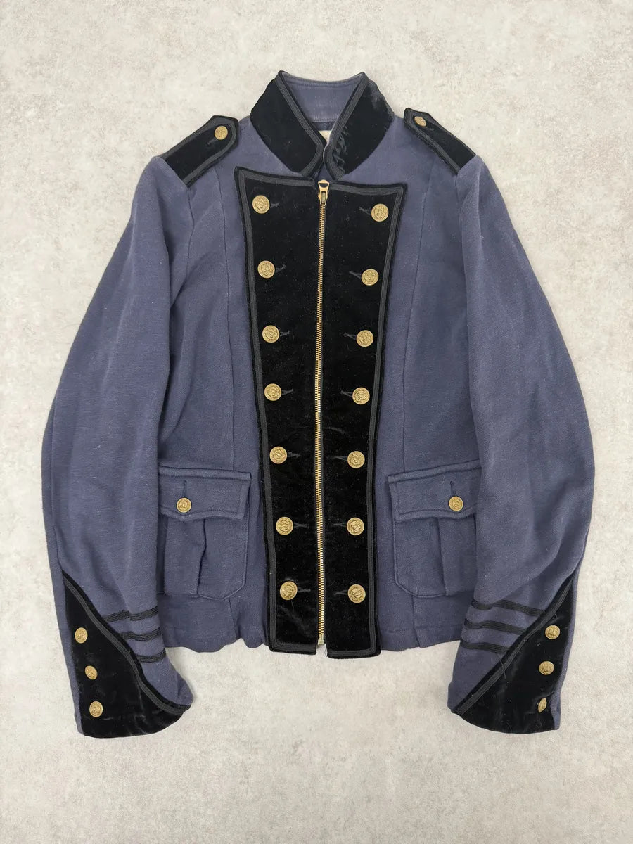 2000s Ralph Lauren Blue & Black Velvet Officier Naval Buttoned Jacket guECoUo 0