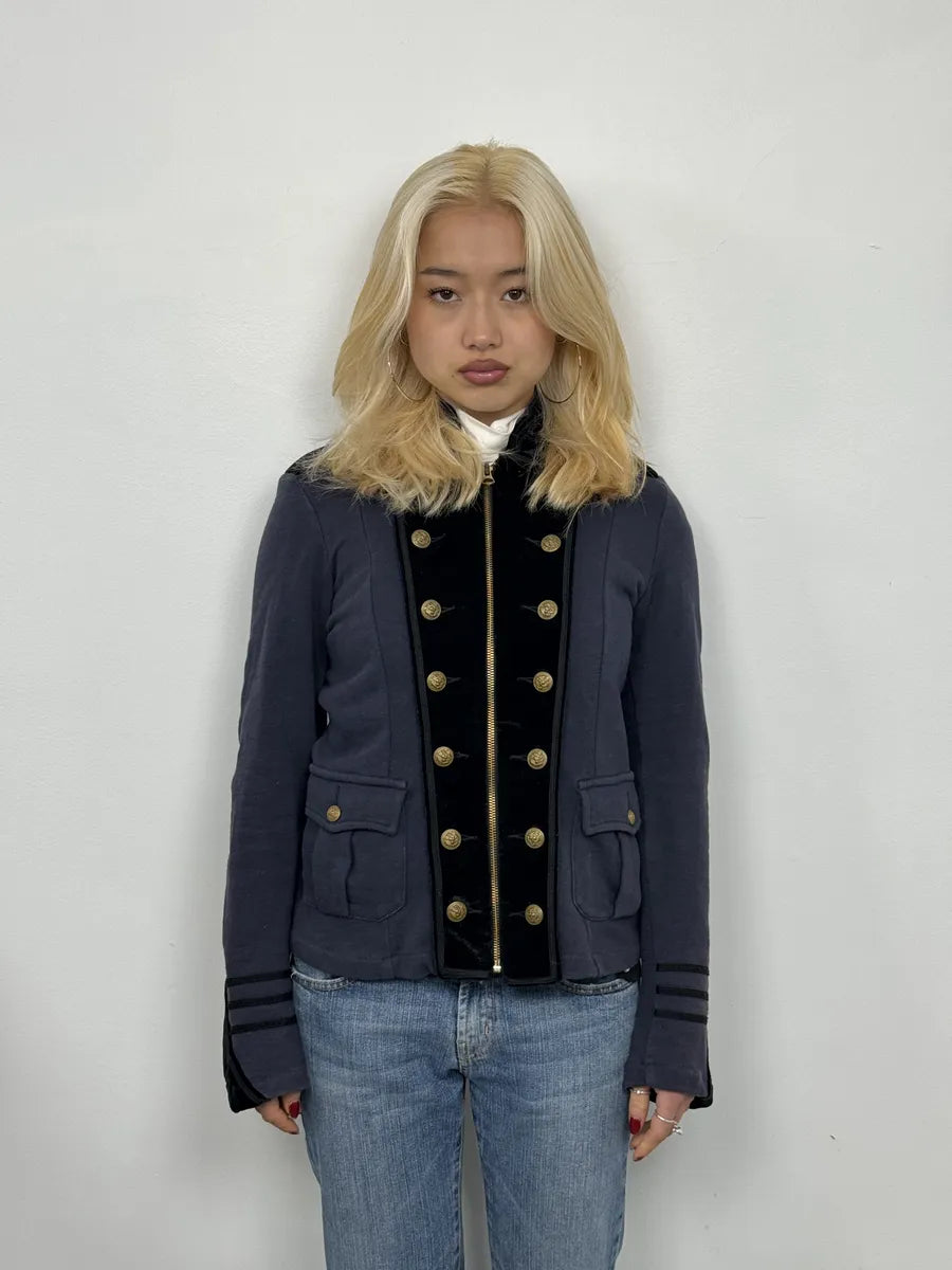2000s Ralph Lauren Blue & Black Velvet Officier Naval Buttoned Jacket guECoUo 3