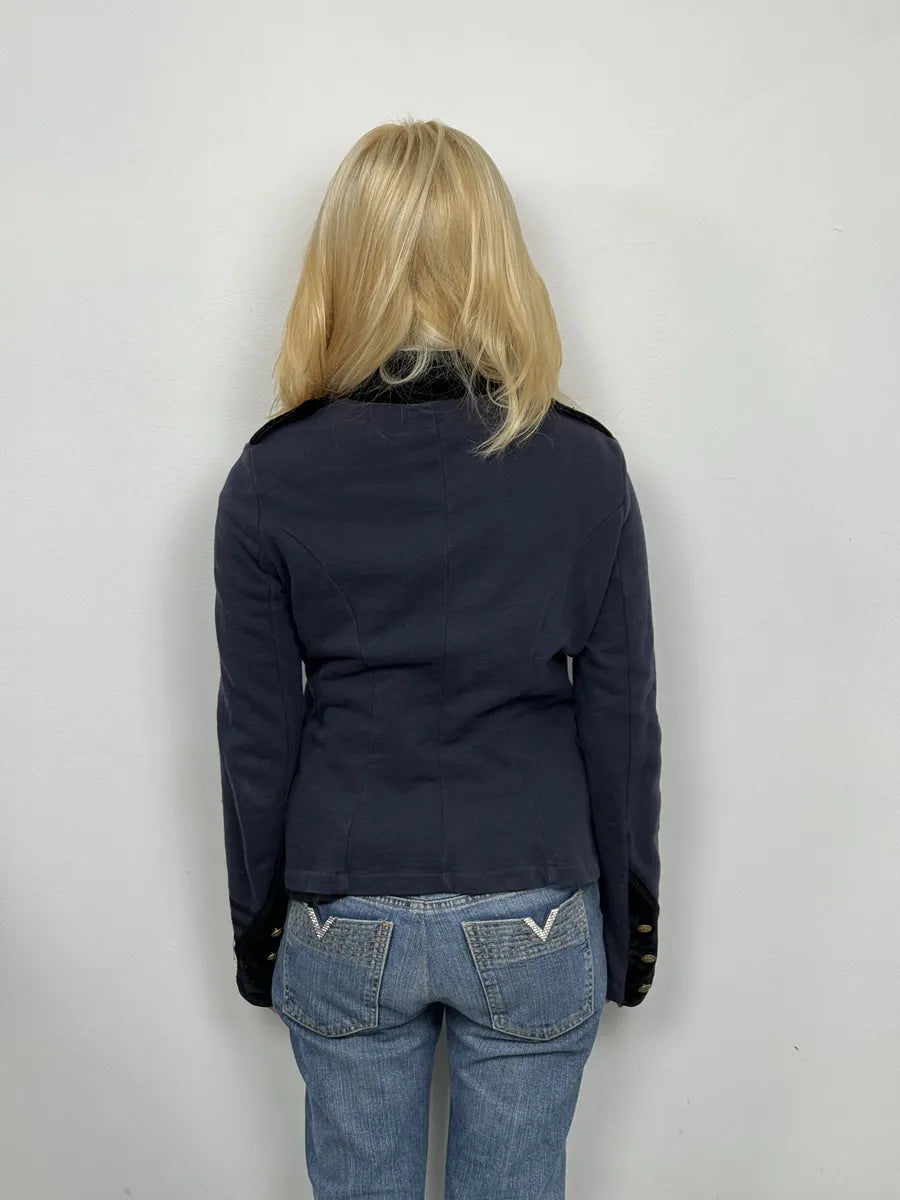2000s Ralph Lauren Blue & Black Velvet Officier Naval Buttoned Jacket guECoUo 4
