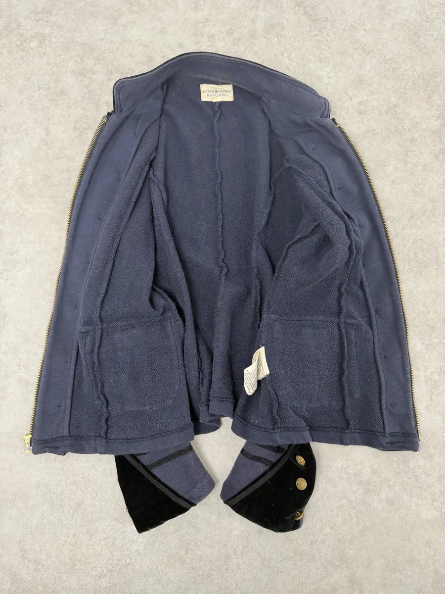 2000s Ralph Lauren Blue & Black Velvet Officier Naval Buttoned Jacket guECoUo 5