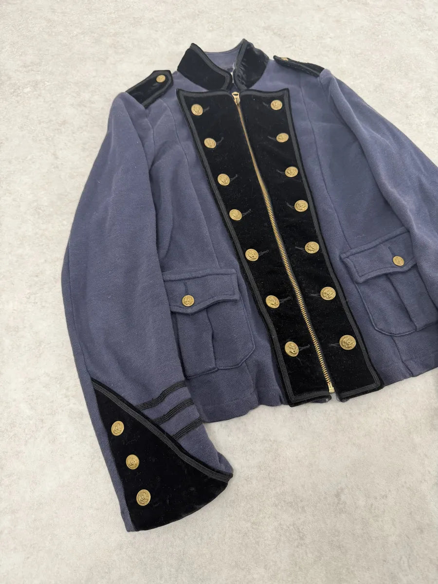 2000s Ralph Lauren Blue & Black Velvet Officier Naval Buttoned Jacket guECoUo 7