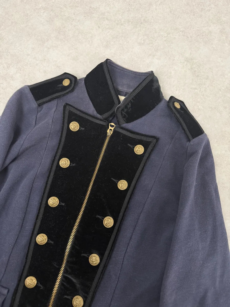 2000s Ralph Lauren Blue & Black Velvet Officier Naval Buttoned Jacket guECoUo 8