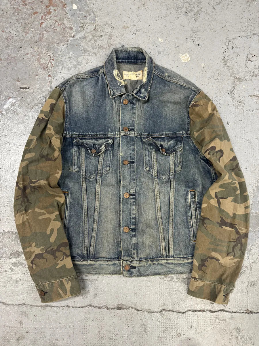 2000s Ralph Lauren Blue Denim Jacket with Camo Sleeves Jtwdahv 0