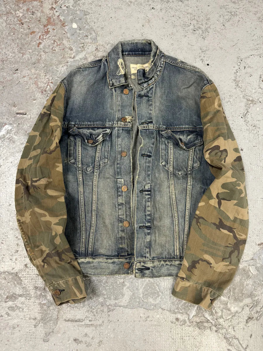 2000s Ralph Lauren Blue Denim Jacket with Camo Sleeves Jtwdahv 2