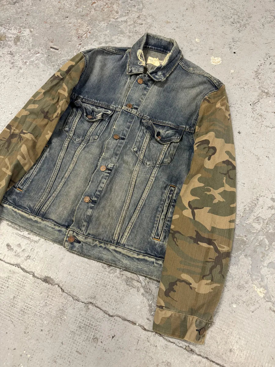 2000s Ralph Lauren Blue Denim Jacket with Camo Sleeves Jtwdahv 4