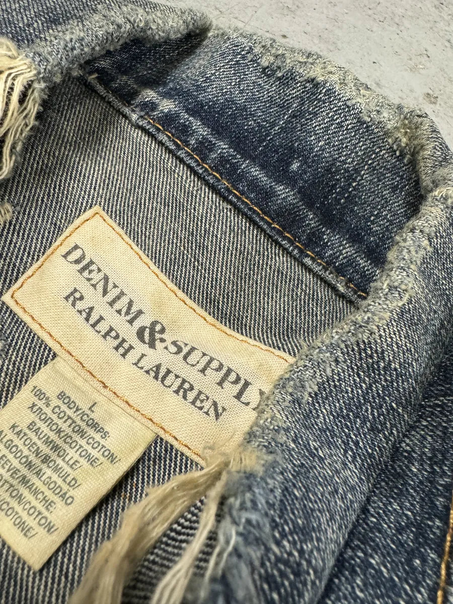 2000s Ralph Lauren Blue Denim Jacket with Camo Sleeves Jtwdahv 7