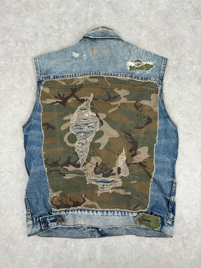 2000s Ralph Lauren Blue Denim Vest Distressed  dljzzTi 1