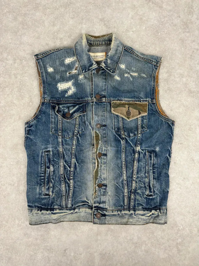 2000s Ralph Lauren Blue Denim Vest Distressed  dljzzTi 0