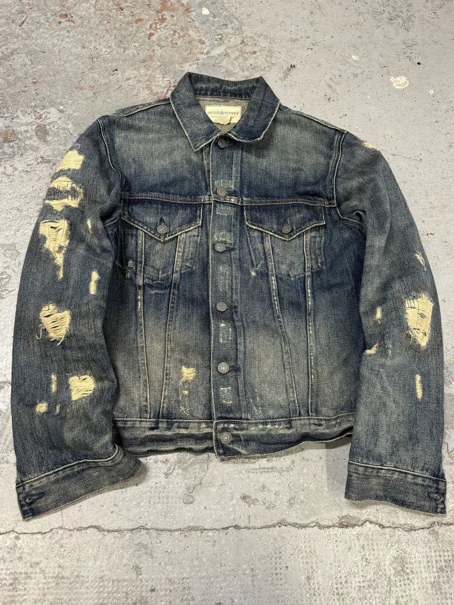2000s Ralph Lauren Blue Distressed Denim Jacket gWQXxMg 0