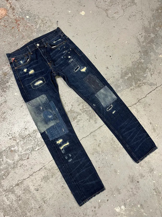 2000s Ralph Lauren Blue Patchwork Effect Slim Denim Jeans QbUtpxK 4